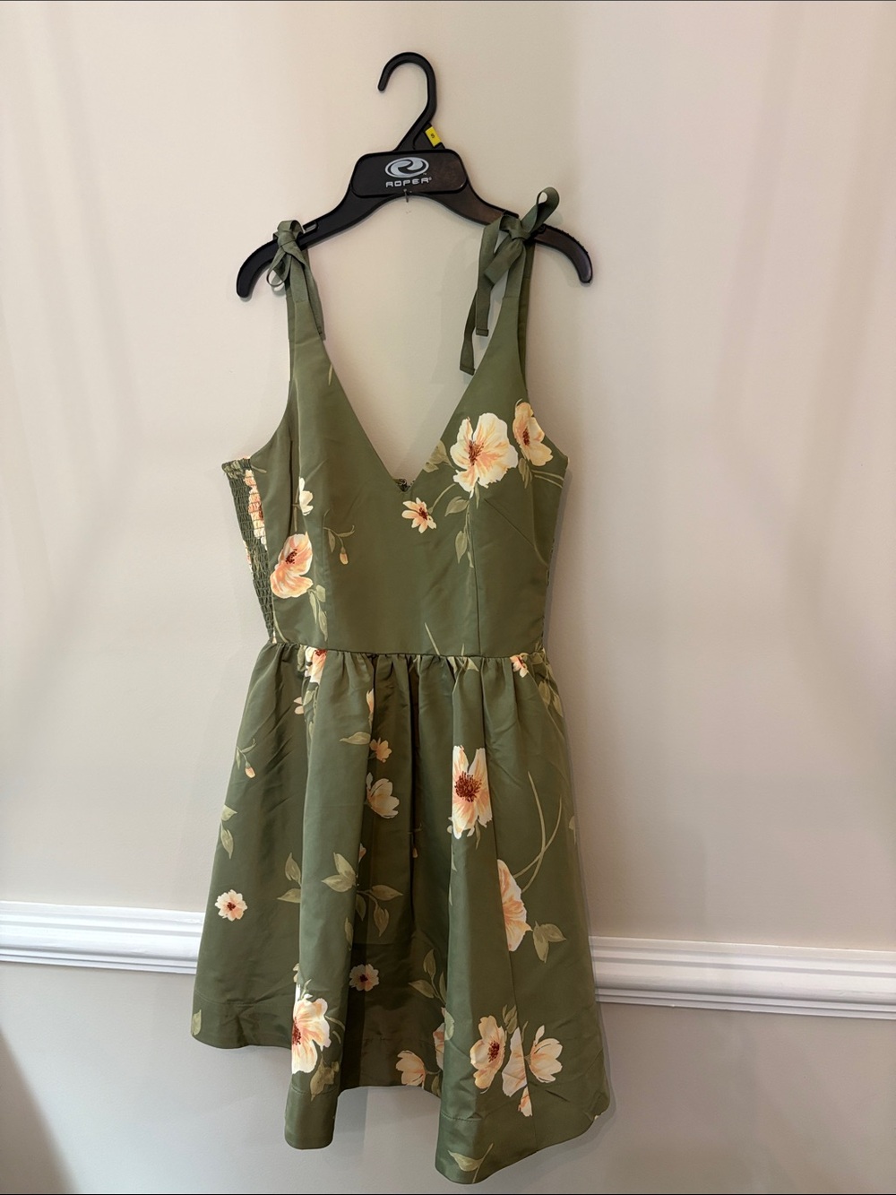 Old Navy Olive Green Floral Tie-Shoulder Mini Dress